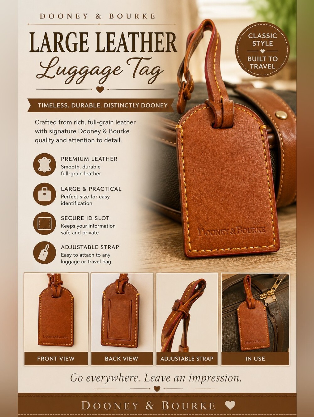 Dooney & Bourke Brown Leather Large Luggage Tag